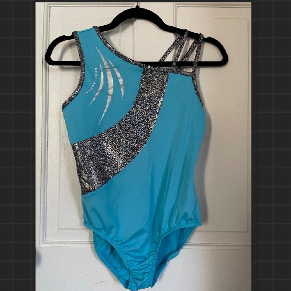 Dan skin blue and black glitter gymnastics leotard size 18 in girls